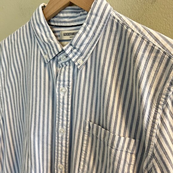 Goodthreads Short Sleeve Button Down Shirt Mens Size Large Slim Fit Stripe White - Picture 3 of 8